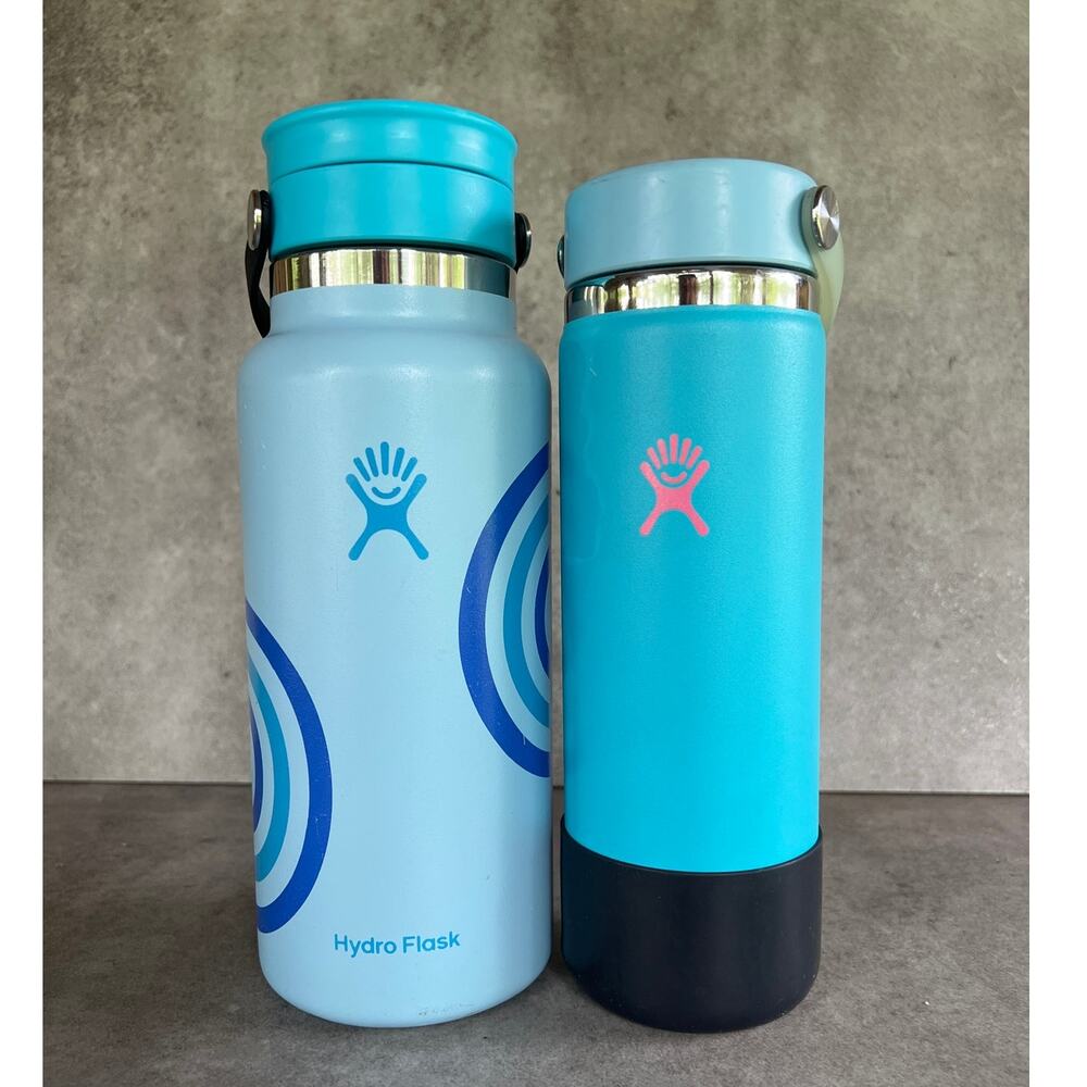 Hydroflask Water bottle Bundle lot of 2 blue widemouth stainless steel insulated